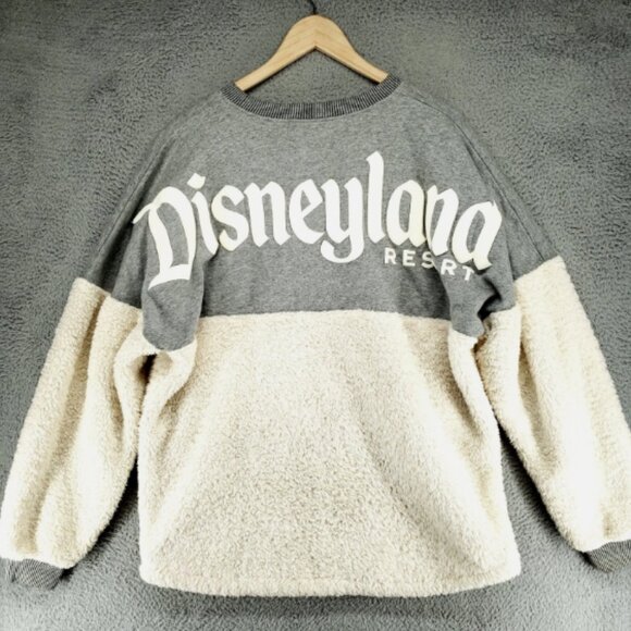 Disney Sherpa Fleece Gray White Pullover Crewneck Disneyland Resort Women Med - Picture 4 of 8